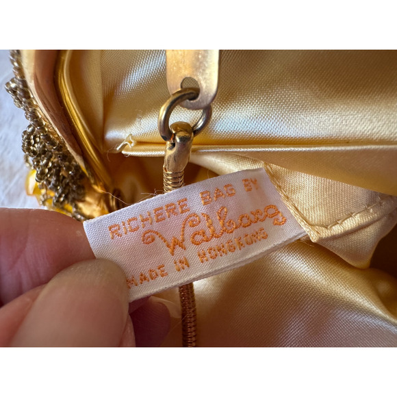 Vtg Richere Bag by Walborg Dangle Beads Sequins Yellow Gold Purse Evening Bag - Picture 4 of 10